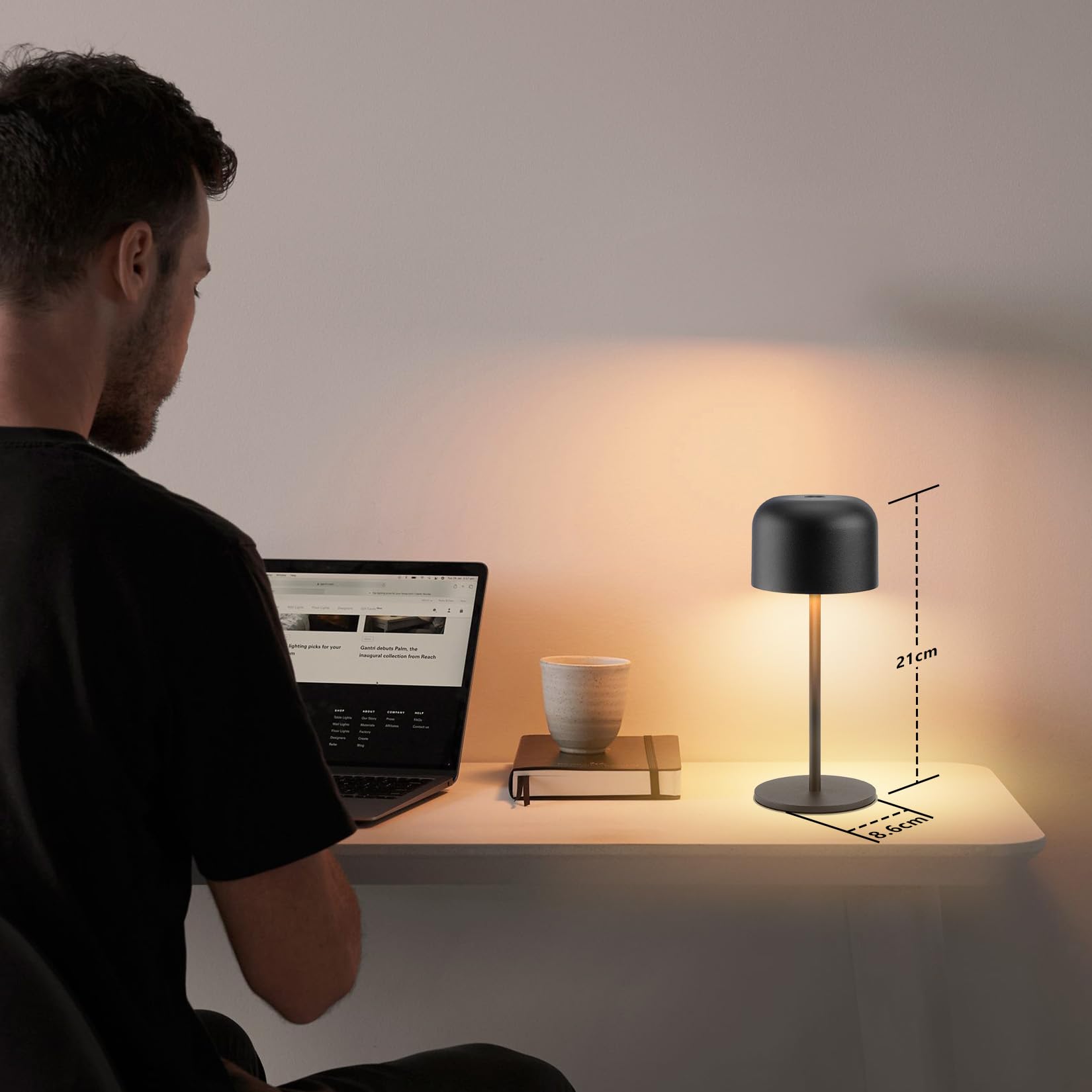 Klighten 2 Stück Dimmbare Led Akku Kleine Tischlampe Kabellos 3000K-6000K Indoor/Outdoor, IP54 Höhe 21cm Wiederaufladbar Tischleuchte Mit Usb-C, Schwarz, Warmweiß/Natürliches Licht/Kühles Licht