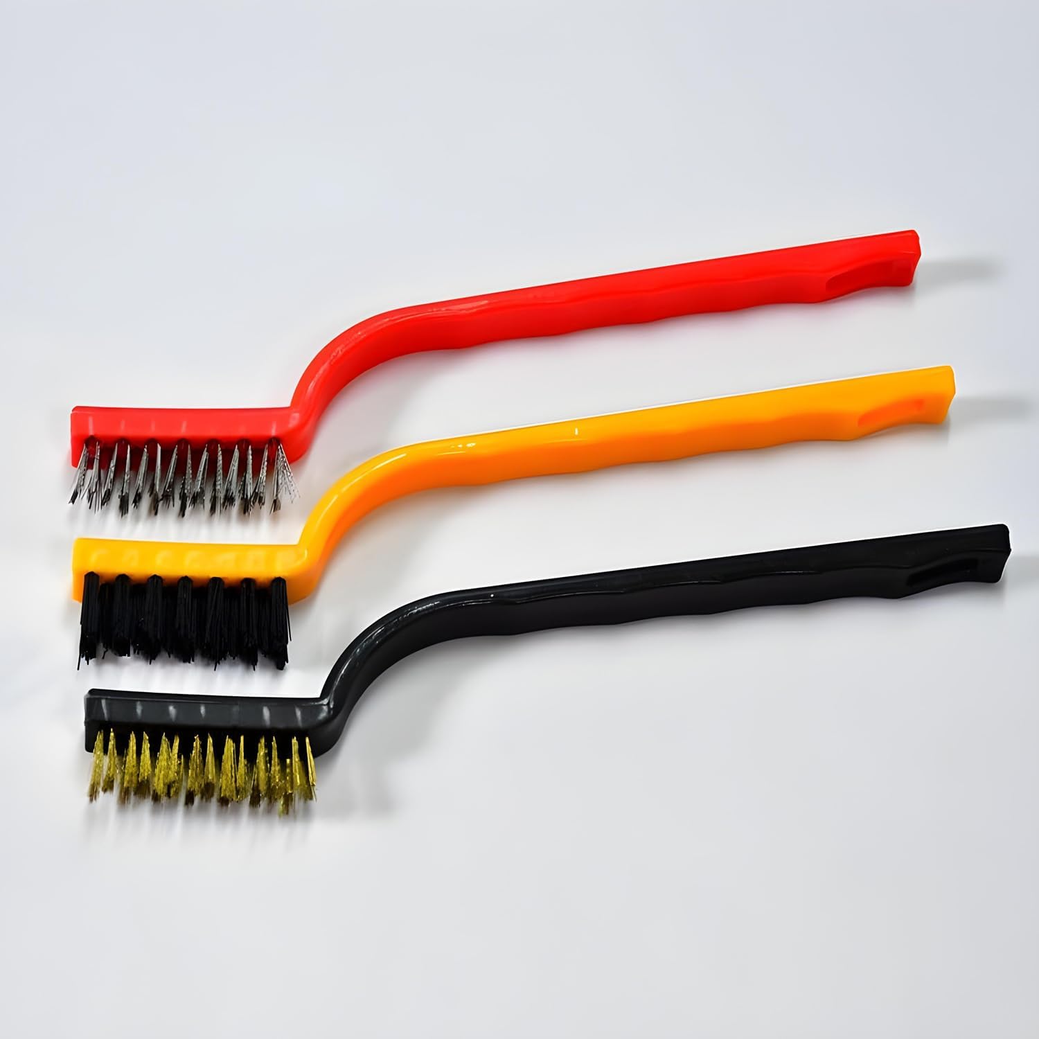 SKYVILLA Mini Wire Brush Set of 3 with Brass | Nylon & Stainless Steel Bristles | Compact and Durable Cleaning Brushes for Rust, Grease, Dirt, Paint Removal, Welding Slag, Gas Stove & Tiles 1