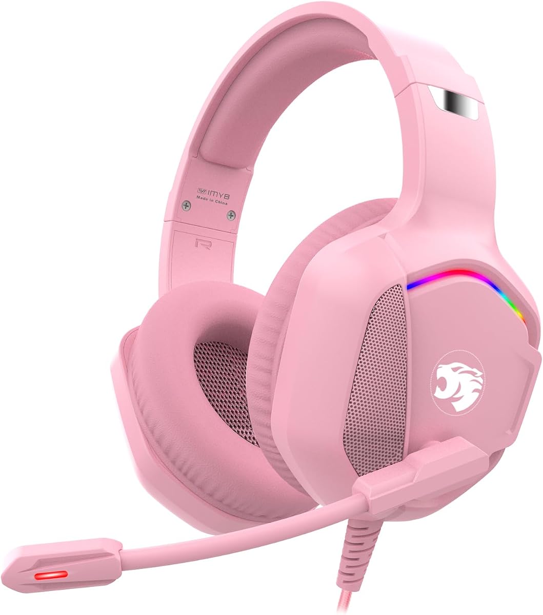 A36 Pink Gaming Headset with Mic Stereo Headphones for Pc, PS5, Xbox | RGB Wired Over-Ear Noise Cancelling for Xbox Series X/S, PS4, Nintendo Switch, Computer, Laptop, Mac