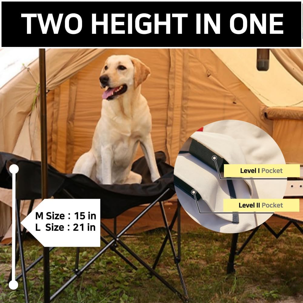 Two Height Foldable Dog Cot, Elevated Camping Bed for Medium Large Dogs (Beige, Medium)
