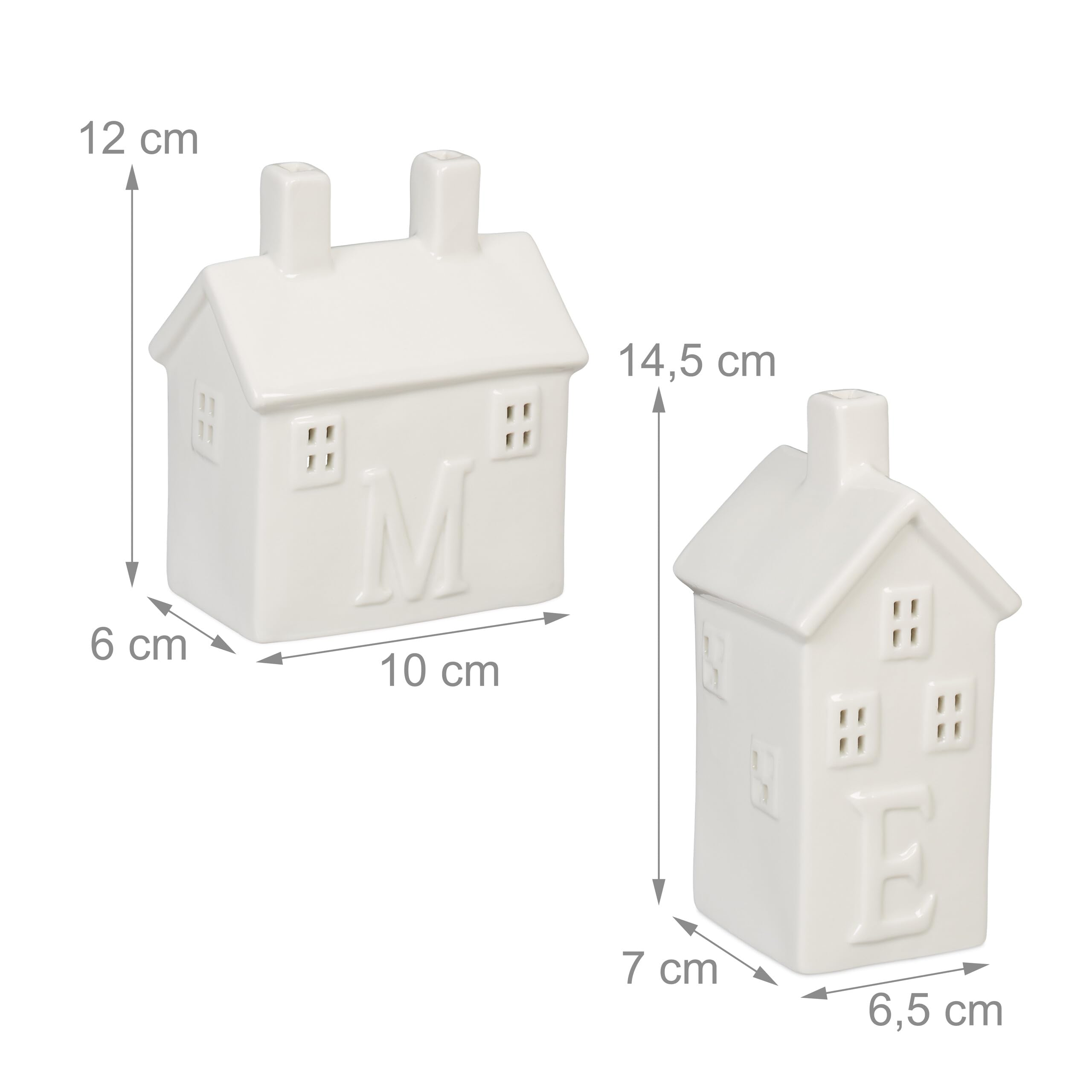 Relaxdays Ceramiczny domek na podgrzewacze, 4 świeczniki na 1 podgrzewacze, z napisem domowym, biały, 6 cm