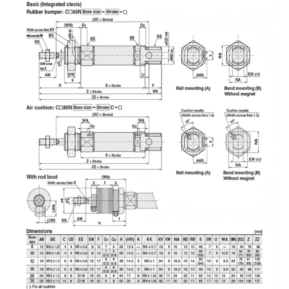 Luftschieberbaugruppe CD85N Standard-Luftzylinder, einfachwirkend, doppeltwirkend, kleiner Pneumatikzylinder mit Magnet, 1 Stück(60 * 16MM)