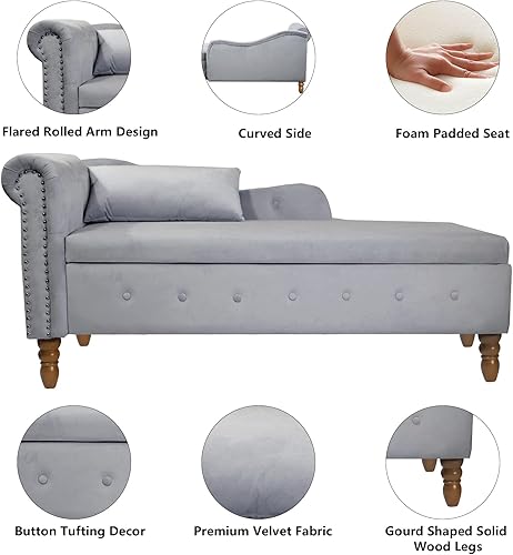 Miniatura 76 de Setawix Tumbona de terciopelo para interiores con almacenamiento para sala de estar, dormitorio, oficina, extremo de brazo enrollado de la cama,