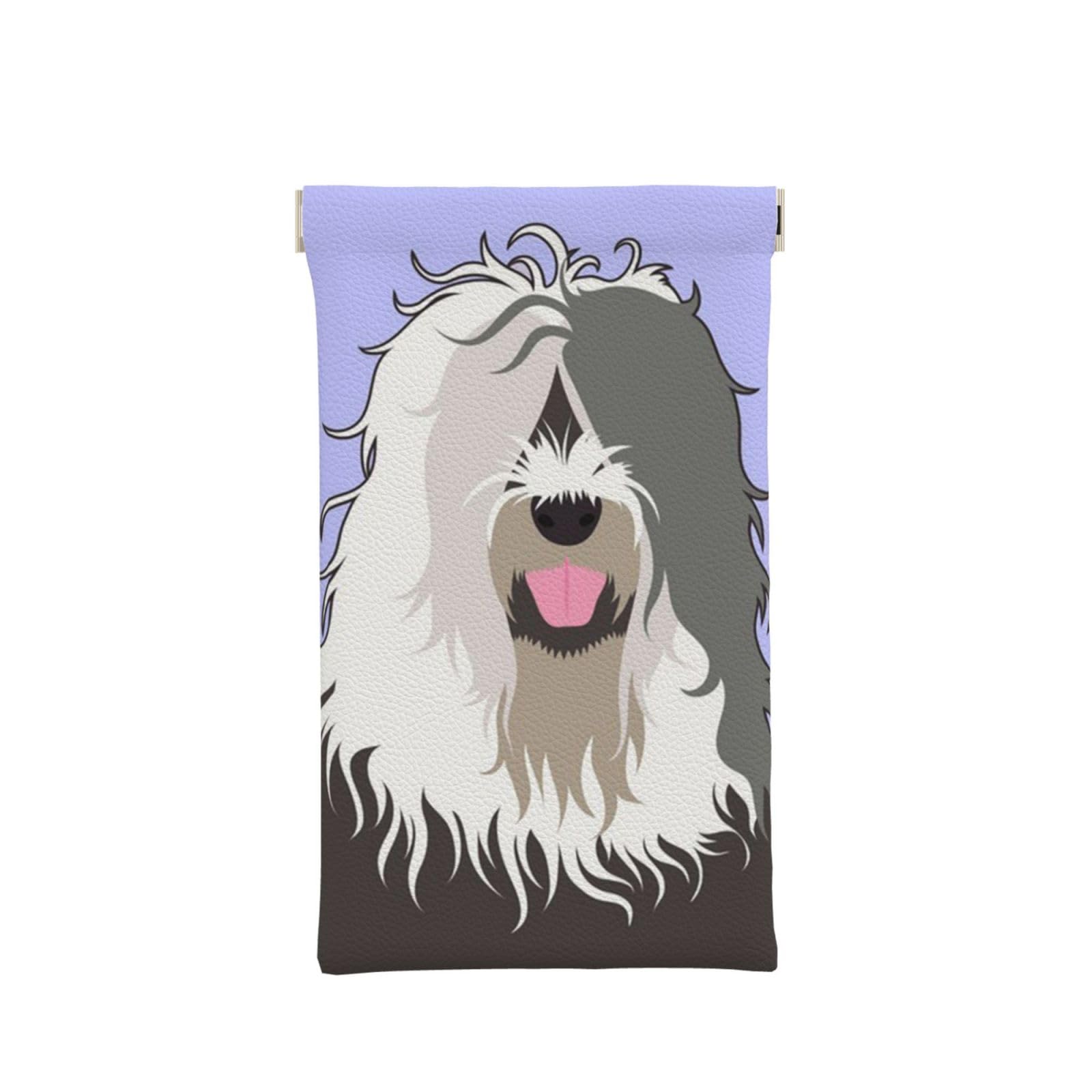 Xdvpalne Unisex Kids As Picture Old English Sheepdog, Eyeglasses Bag Anti-Scratch Spectacles Sleeve Portable Eyewear Case Squeeze Top Pu Leather Sunglasses Case