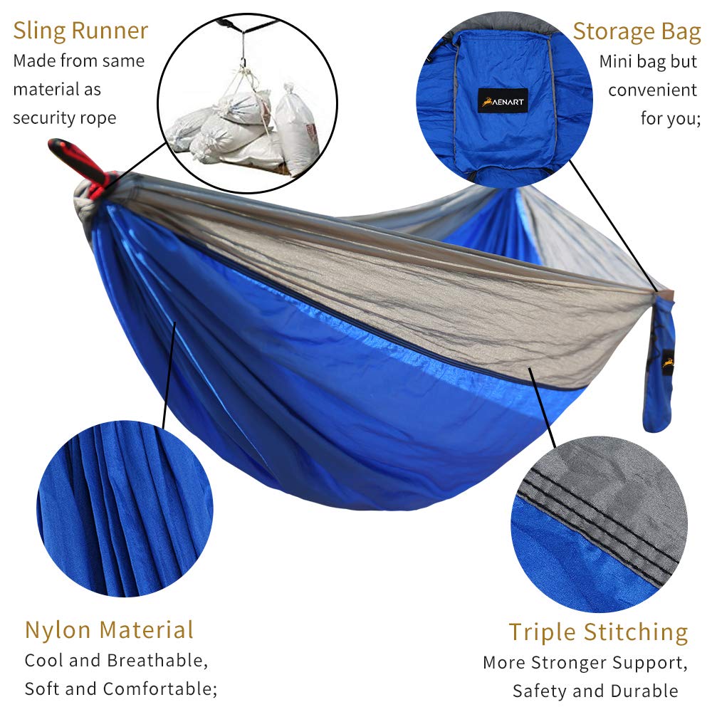 Hamac De Camping AnorTrek - Nylon Parachute 210T - Double 300x200cm - Sangles Incluses