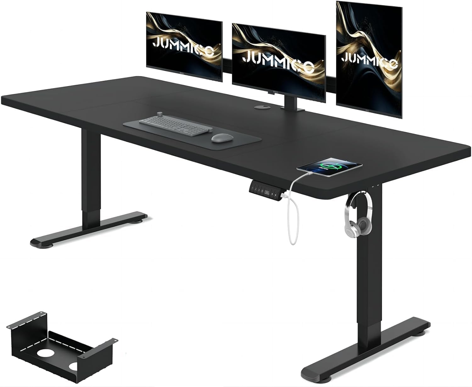 JUMMICO Höhenverstellbarer Schreibtisch 180 x 80 cm mit Kabelwanne, Höhenverstellbar Elektrisch Stehpult mit USB-Buchse, Computertisch, Ergonomischer Steh-Sitz Tisch, Bürotisch, Schwarz