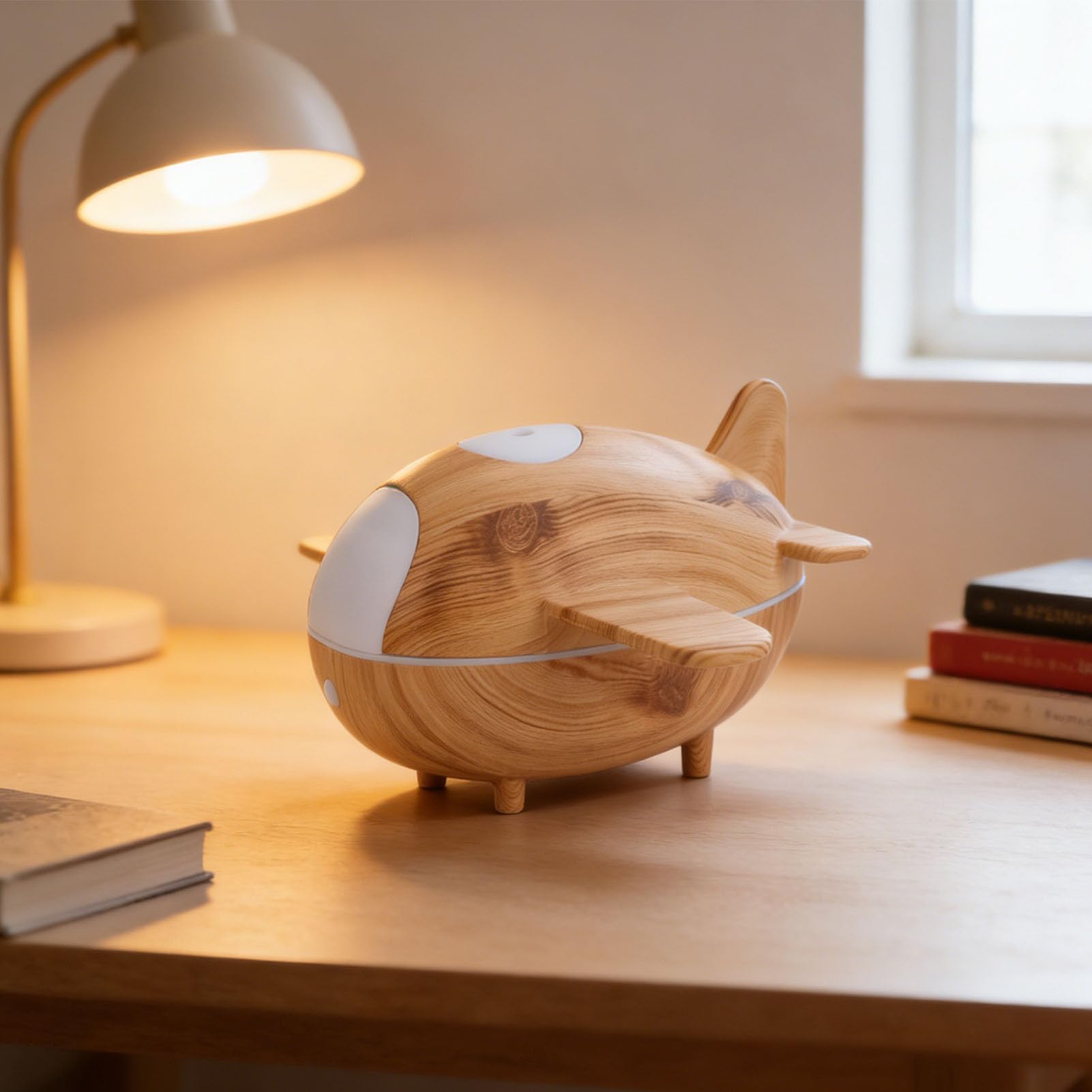 Asixxsix Umidificatore con Base in Venature del Legno, a Forma di Aeroplano