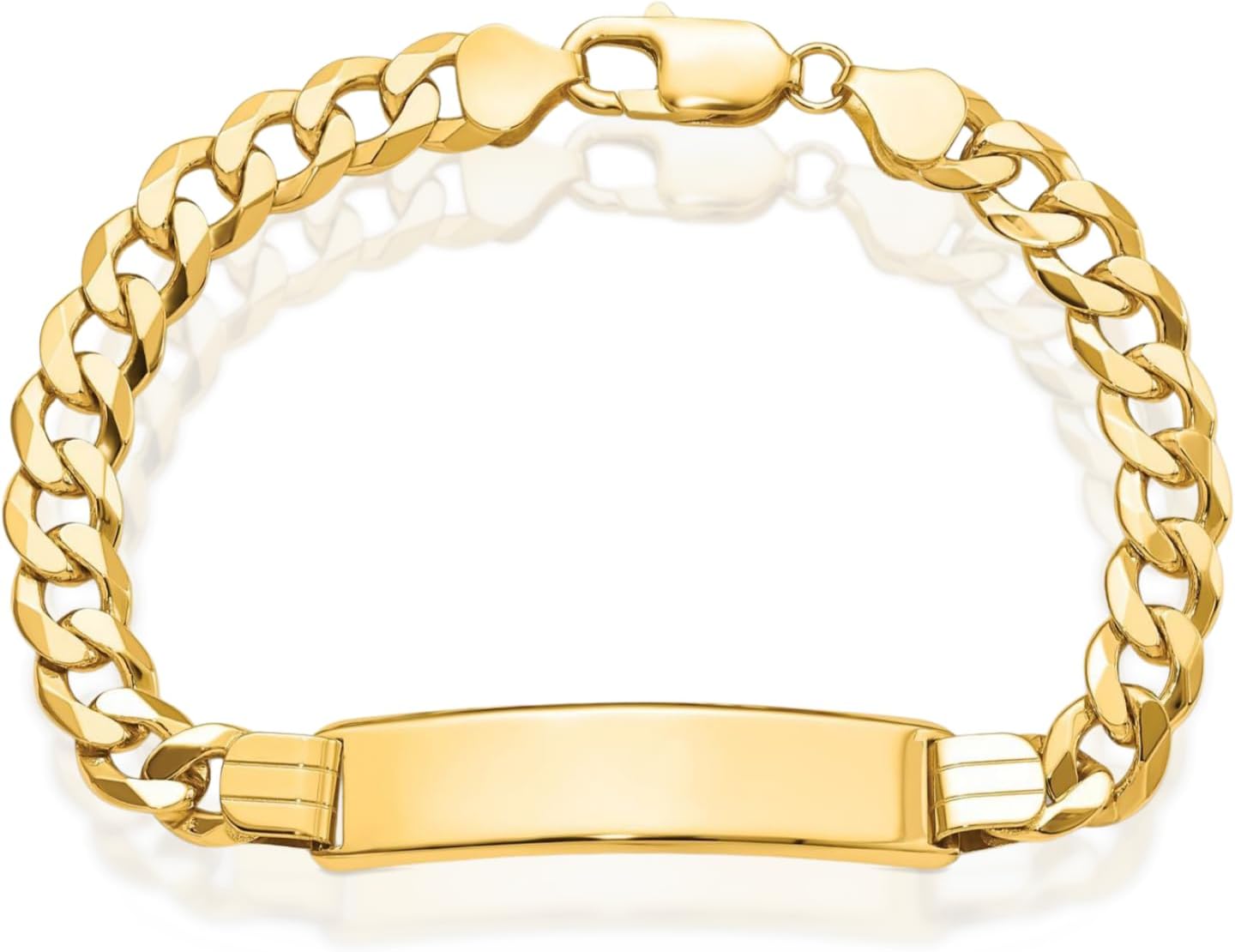 IceCarats 10K Solid Yellow Gold 7.27mm Chunky Curb Chain Link ID Bracelet 8 inch Polished, Engravable For Him