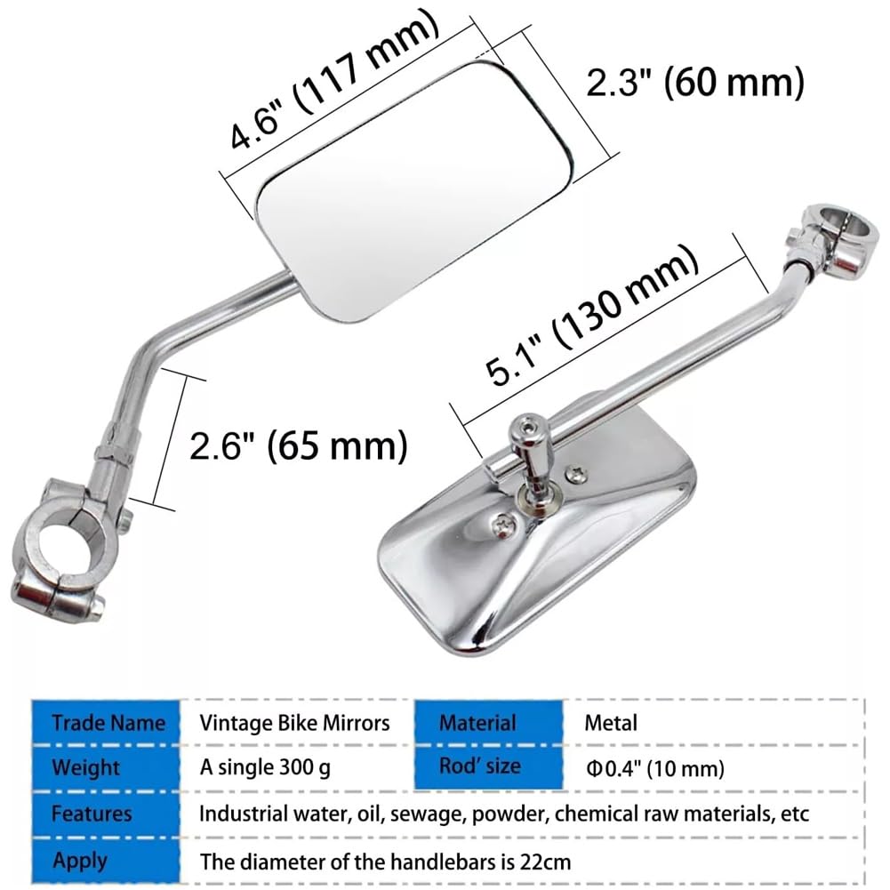 2pcs Retro Fahrradspiegel, Bruchsicher Vintage Lenker Metall Rückspiegel Cruiser für Verschiedene Arten von Fahrrädern