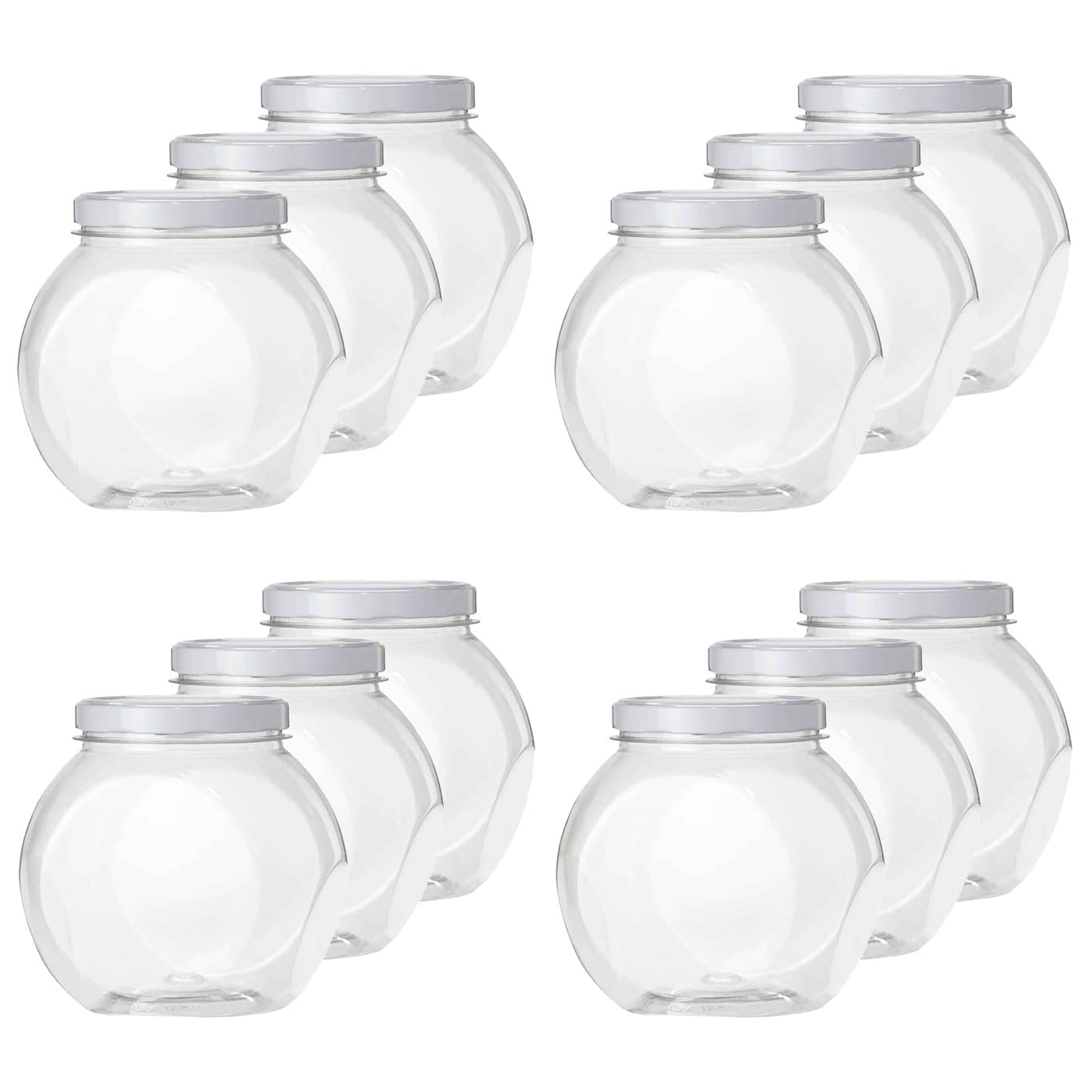 Acan Tradineur - Pack de 12 tarros de plástico con Tapa metálica, 2 Posiciones, almacenaje de gominolas, Caramelos, Galletas - 2,1 litros - 16,5 x 17,3 x 13 cm
