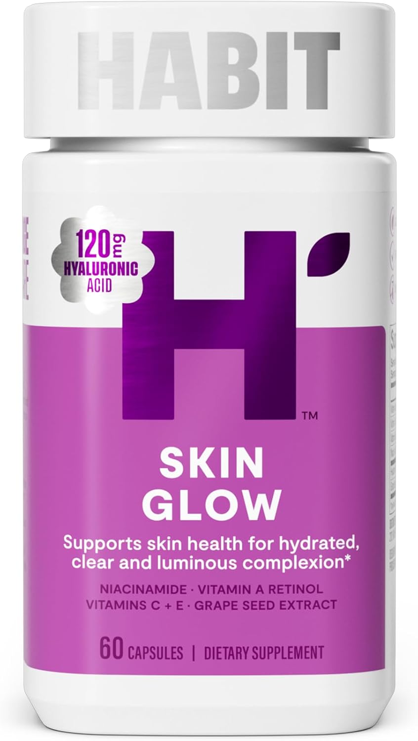 Habit Skin Glow, Supports Skin Health, Hyaluronic Acid, Vitamin A Retinol, Vitamin C & E, 60 Capsules