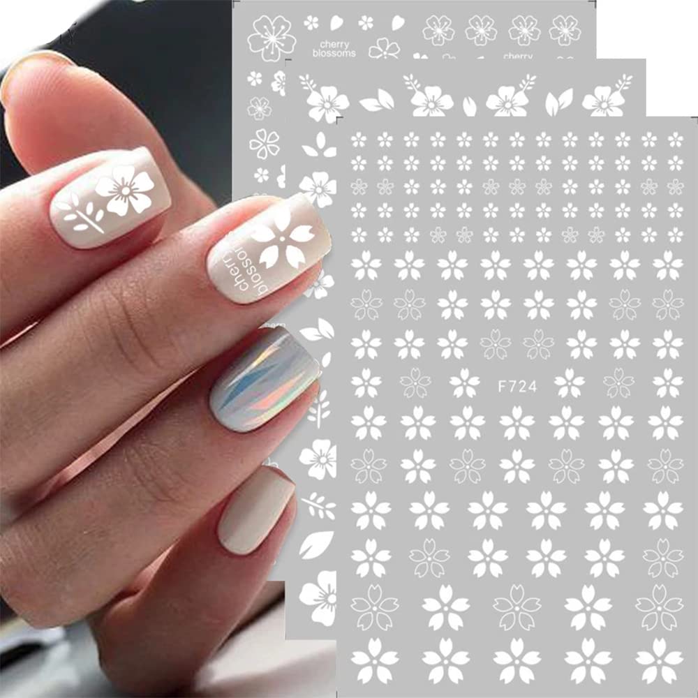 Amazon.com: Cherry Blossoms Nail Art Stickers White Glod Color Flower Nail  Decals Nail Art Supplies Acrylic Nails Manicure Tips 3D Self-Adhesive  Flower Stickers for Wedding Anniversary Nail Decoration : Beauty & Personal