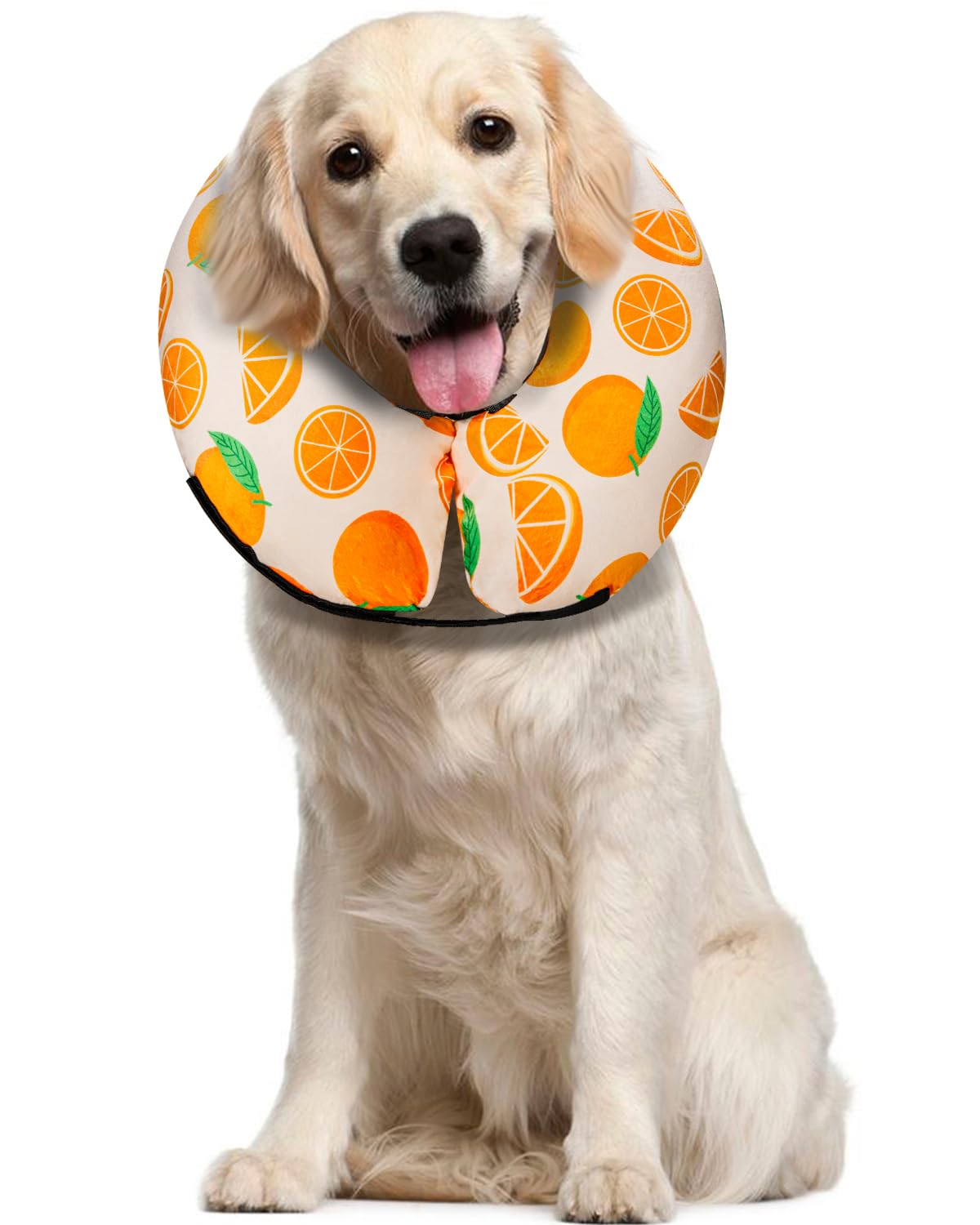 MIDOG Inflatable Dog Cone, Soft Donut Recovery Collar, Tangerine, Large
