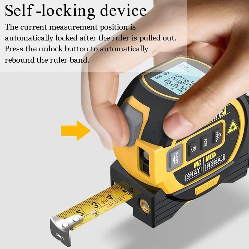 Cinta métrica láser infrarroja 3 en 1, regla todopoderosa, regla todopoderosa, cinta métrica digital con láser, telémetro láser con pantalla LED, herramienta de medición láser(Yellow)