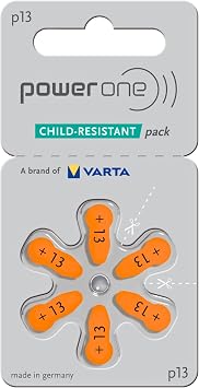 PowerOne Size 13 Hearing Aid Zinc Air Battery - 6-Pack - Mercury Free P13