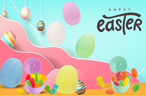 Miniatura 5 de The Dreidel Company Huevos de Pascua rellenables, huevos de Pascua de plástico brillante colores pastel con bisagra, perfectos para la caza de