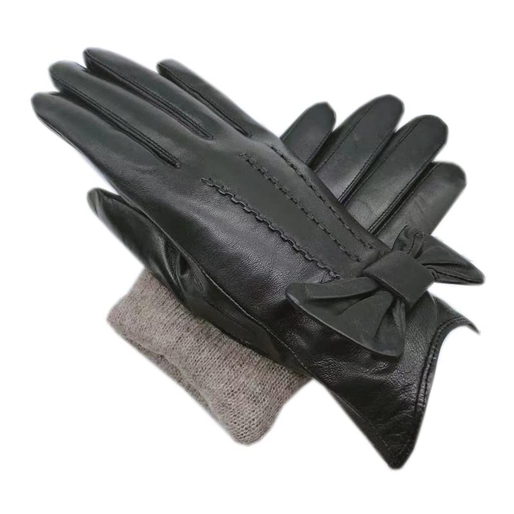 Winterhandschuhe für Damen, warme Schwarze Lederhandschuhe zum Fahren und Fahrradfahren, gefüttert, Kälteschutzhandschuhe, D 8,5 (D 9)