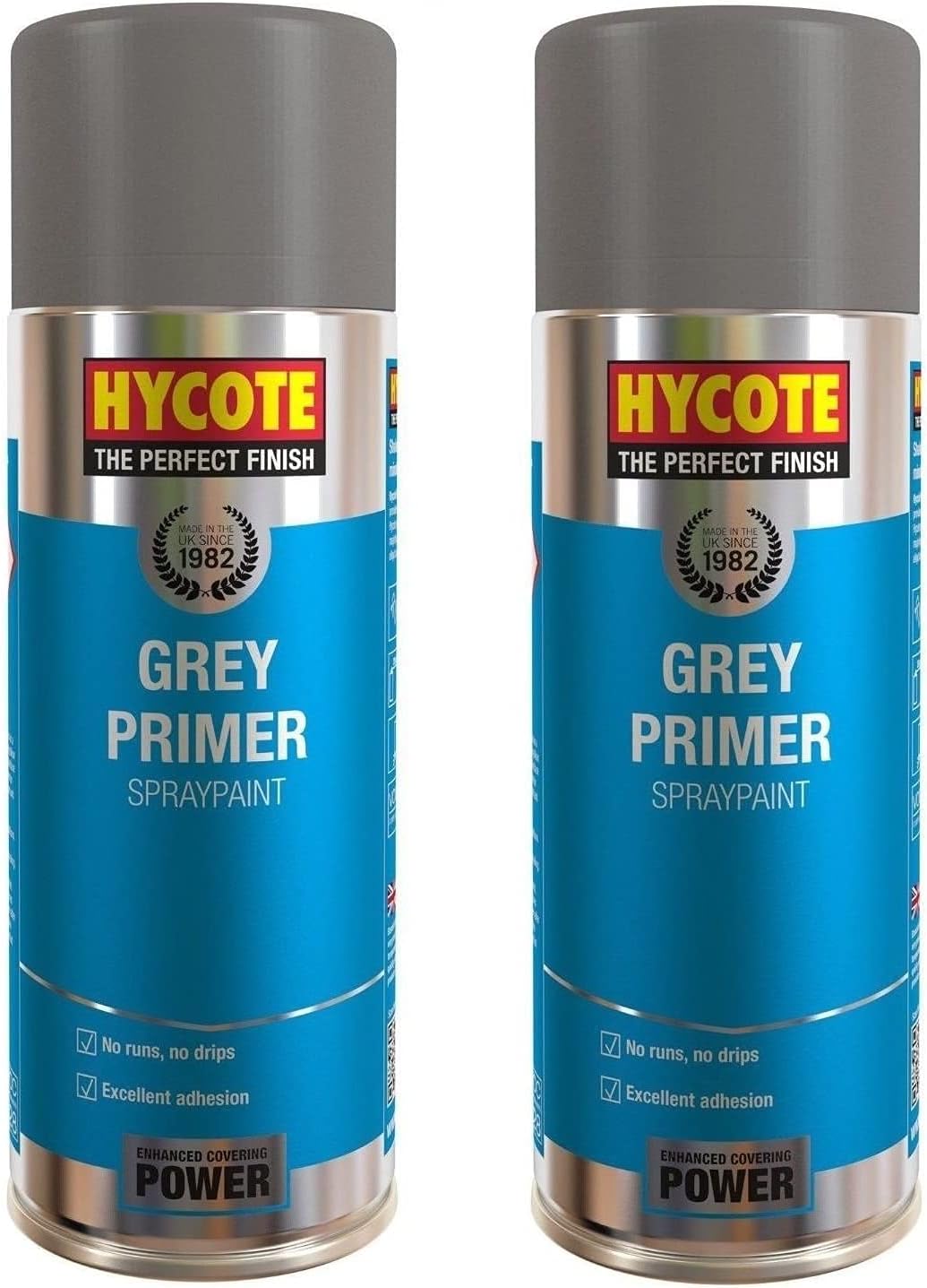 Hycote Set of 2 Grey Primer Car Van Bike Spray Paint Aerosol XUK03015 400ml - No Runs or Drips - Excellent Adhesion - Enhanced Covering Power - TWO PACK