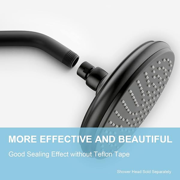 OFFO Shower Arm with Flange, 10 in Wall Mount Replacement Angle Shower Head Arm Wall-Mounted for Fixed Shower Head & Handheld Showerhead, Matte Black - 2