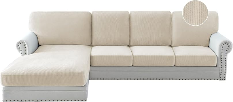 PrinceDeco Couch Cushion Covers for Sectional Sofa, Stretch Velvet Sofa Slipcovers Washable Wear Stain Resistant Furniture Protector for Living Room1 PC Medium Back Couch Cover, Ivory