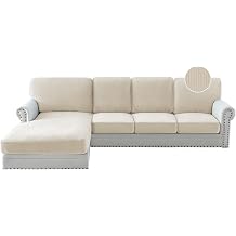 PrinceDeco Stretch Sofa Cover Plush Chaise Couch Cover Soft Couch Cushion Covers for Sectional Sofa U Shape/L Shape Machine Washable Refresh Furniture Decor Protector, 1 PC Large Chaise Cover,Ivory