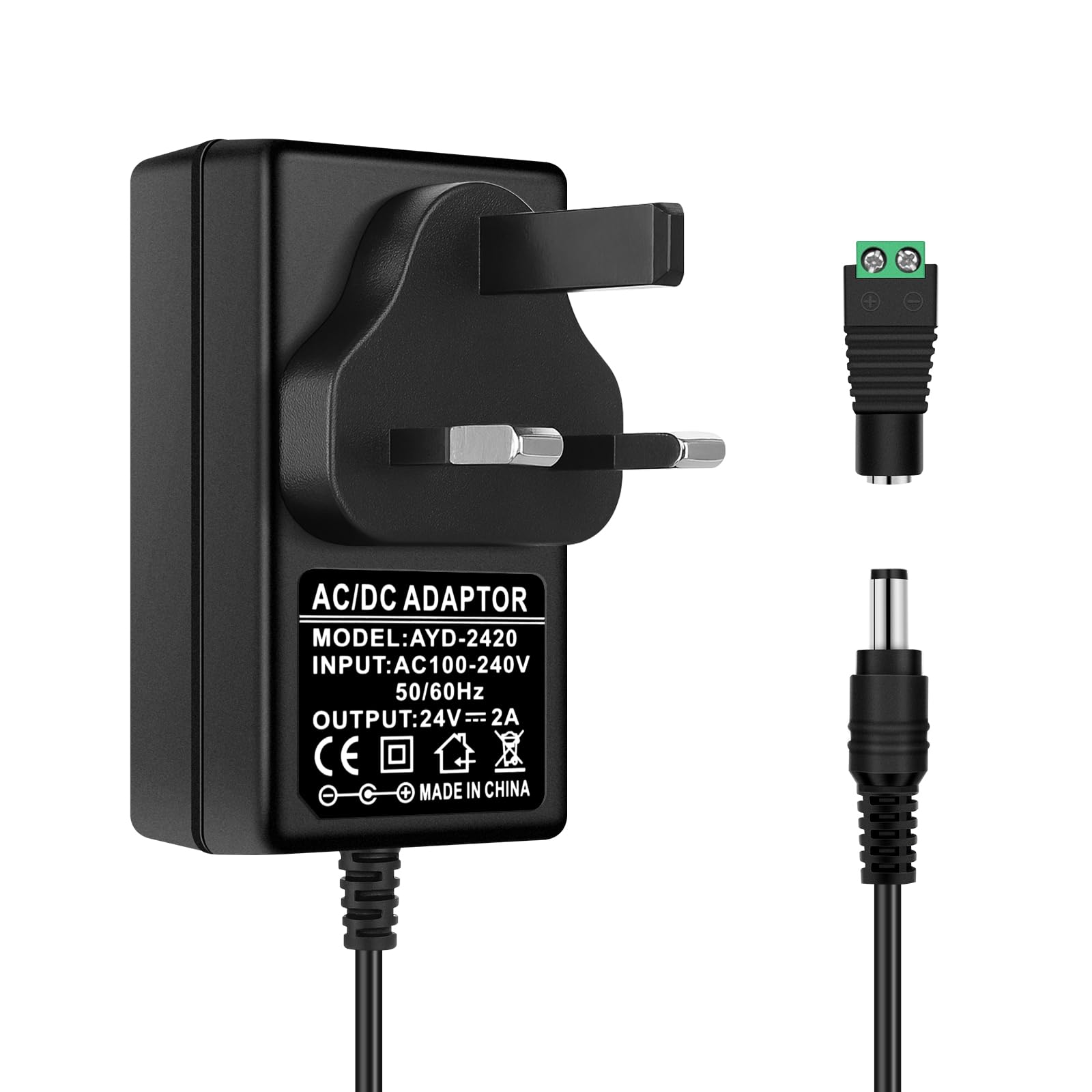inShareplus 24V 2A 48W LED Power Supply, 100-240V AC to 24V 2Amp DC Power Adapter, Low Voltage Transformer for LED Strip Light