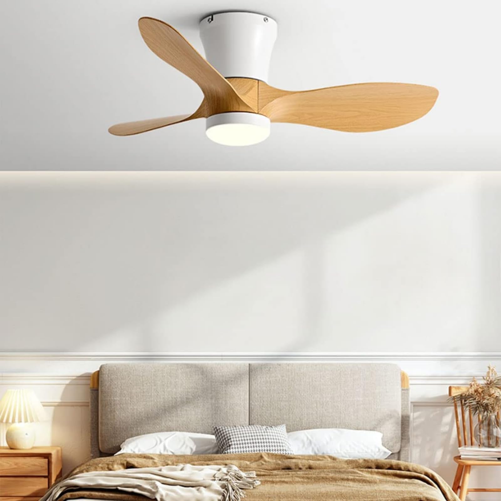 CUNTO Ventilatore da soffitto con telecomando, moderno ventilatore da incasso a 3 pale da 36 pollici per soggiorno camera da letto - Funzionamento silenzioso, design in finto legno