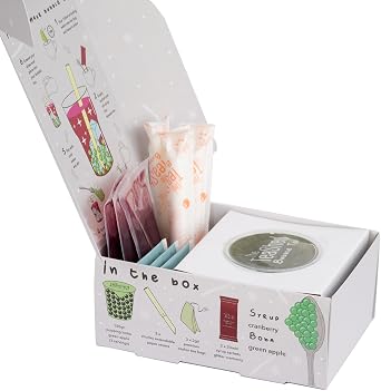 Winter Glitter Christmas Bubble Tea Kit Gift Box |Glitter Cranberry Bubble Tea Syrup, Apple Popping Boba, Premium Tea and Paper Straws | Makes 3 Bubble Teas | Vegan | by THE TEASHED