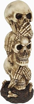 See No Evil Three Stacked Human Skulls Halloween Figurine