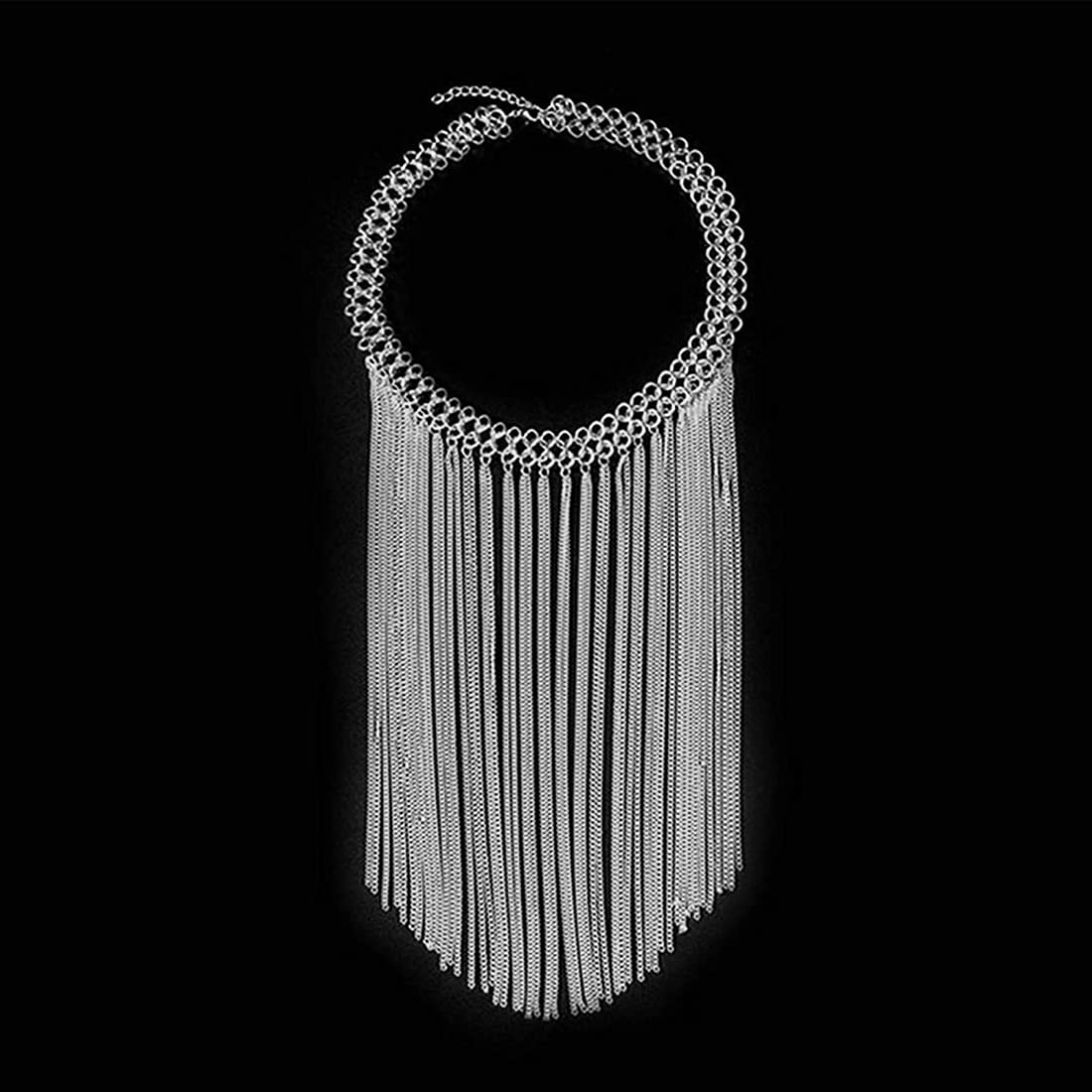 Plated Long Drop Chain Choker Necklace for Women