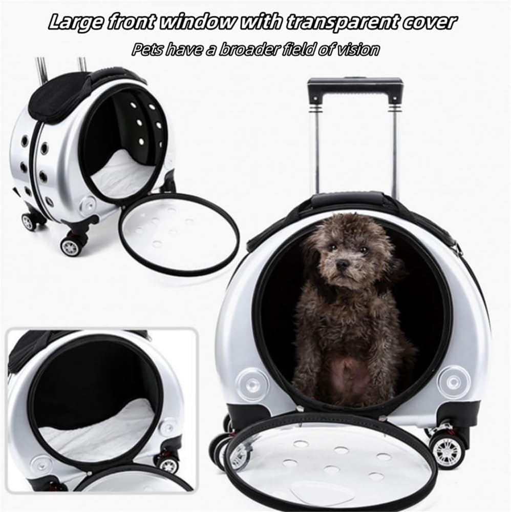 Pet Suitcase Hard Shell, Rolling Pet Trolley with Wheels and Telescopic Handle, Cat Carrier with Multiple Carrying Options for Travel, Hiking(Dark Pink)