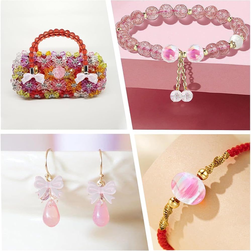CHGCRAFT 279Pcs 24Style Pink Acrylic Beads Assorted Beads Transparent Mixed Shape Cute Adorable Heart Flower Letters Smile Bead Bulk Set for Jwelry Making Bracelets Necklace Crafts - Image 7