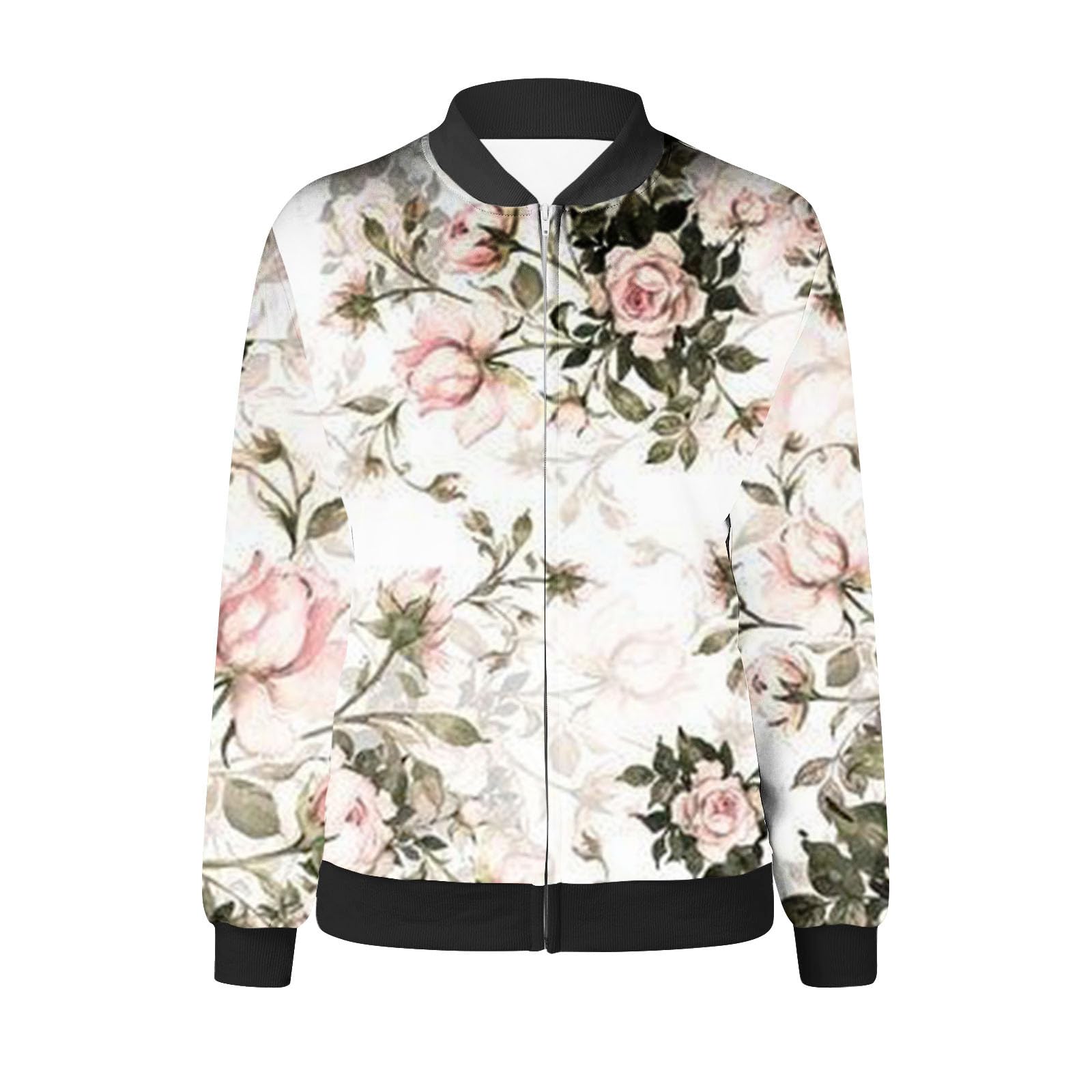 Chaqueta bomber para mujer, chaqueta de primavera con estampado de flores, chaqueta ligera de verano, cremallera corta, chaqueta piloto, chaqueta blusón, manga larga delgada, chaqueta de entretiempo