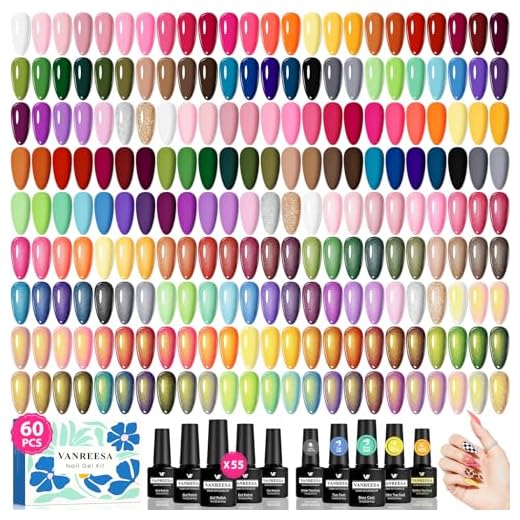 VANREESA 60 Pcs Gel Nail Polish Set, 55 Colors Gel Polish with Base Coat & 4 Effects Top Coat Full-Color Nail Polish Set All Seasons Nail Kit Gifts for Women Girls Nail Salon at Home