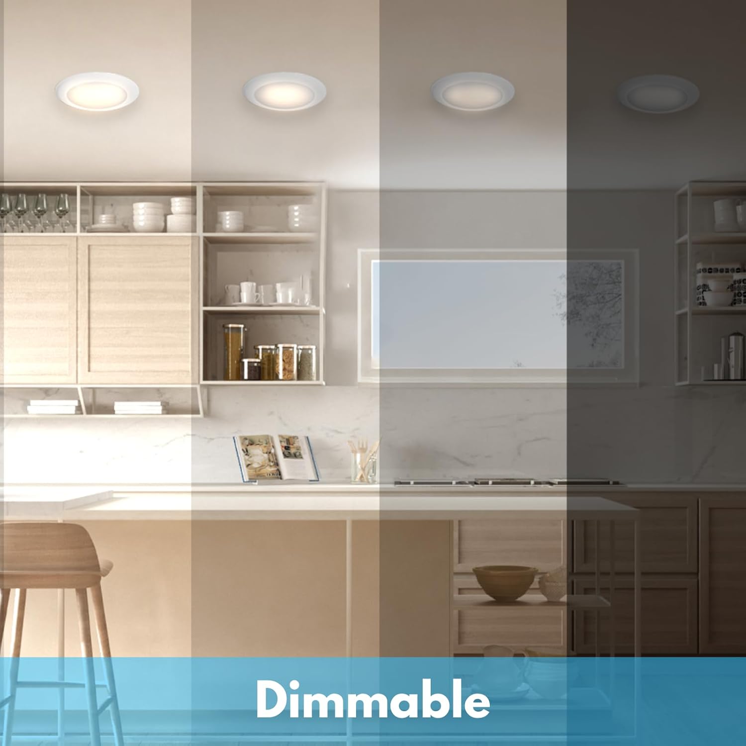 Vivio Lighting 4 Pack 7.5 Inch White LED Disk Light Ceiling Light Fixture Dimmable 3000K/4000K/5000K 3 Color Selectable 1080LM 15W LED Disk Light for Kitchen, Laundry Room, Closet, Bathroom