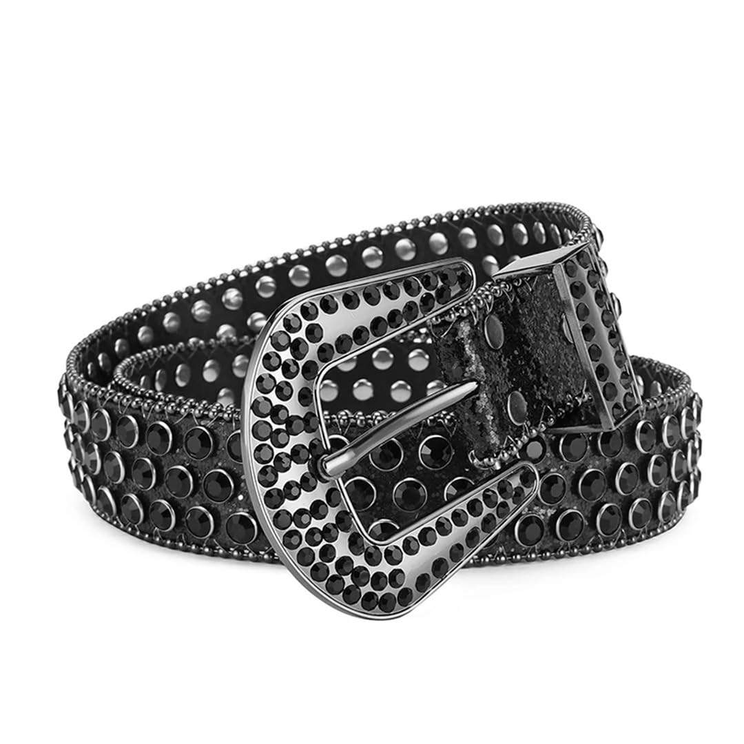Cinturón de piel suave con tachuelas de diamantes de imitación para mujer