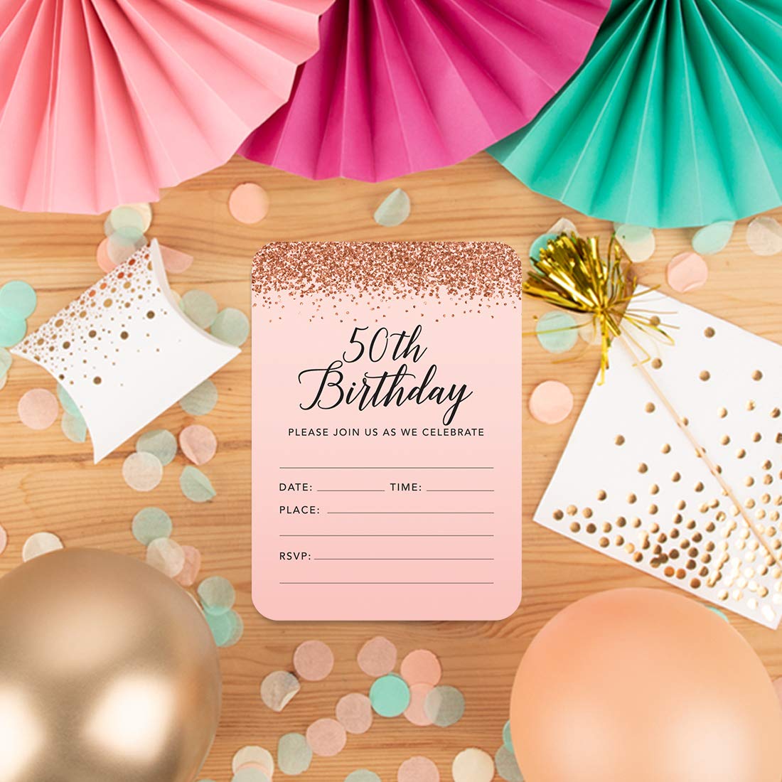 Amazon.com: Andaz Press Blush Pink and Rose Gold Glitter Elegant Party  Collection, 5x7-inch Invitations with Envelopes, 50th Birthday, 24-Pack,  Double Sided Printing, Heavy Card Stock, Includes Envelopes : Home & Kitchen