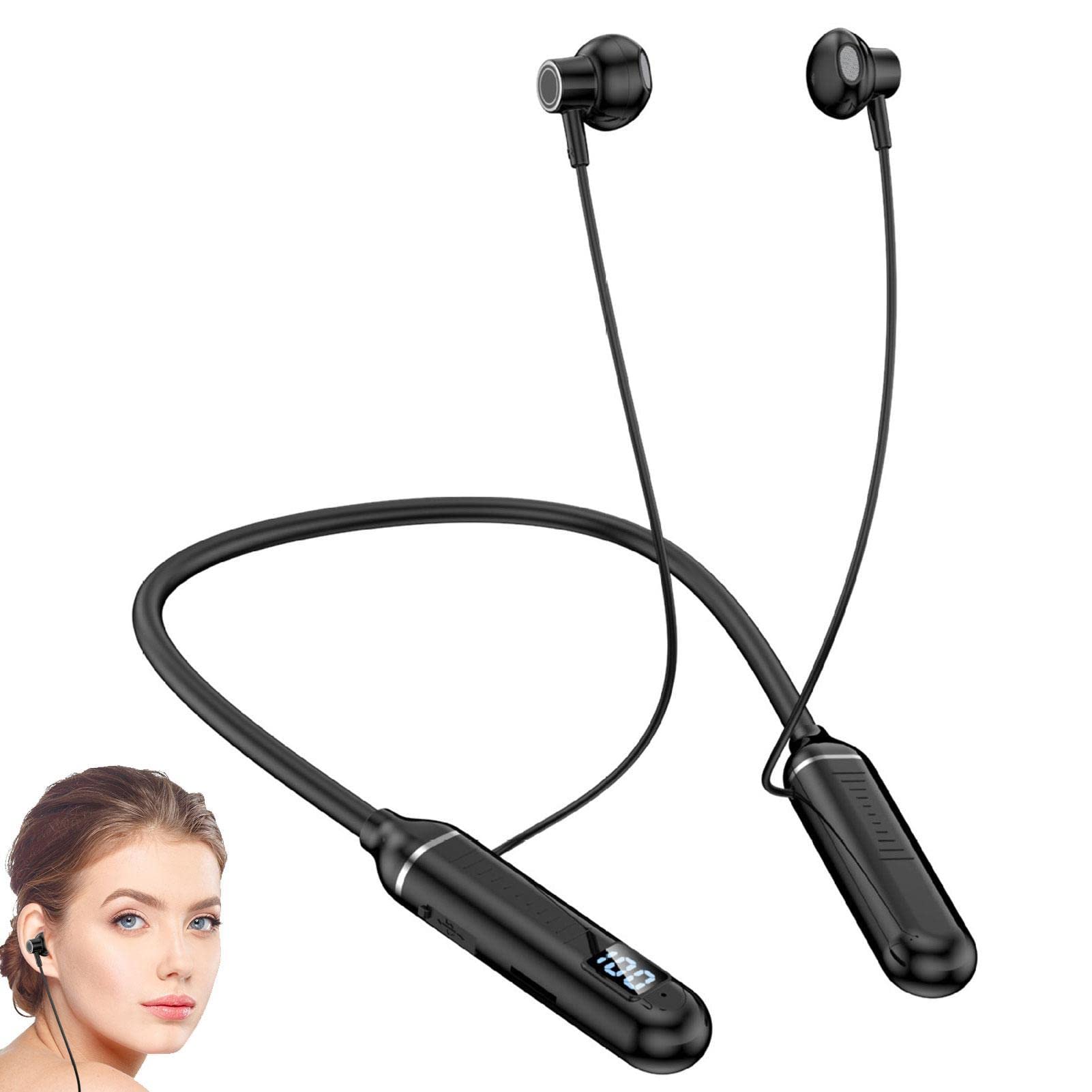 ブルートゥース ヘッドセット ネックバンド, ディスプレイ画面付きの首周りのスポーツイヤホン, ステレオ インイヤー イヤホン、防水ワークアウト ネックバンド ヘッドフォン、最大 15 時間の再生時間