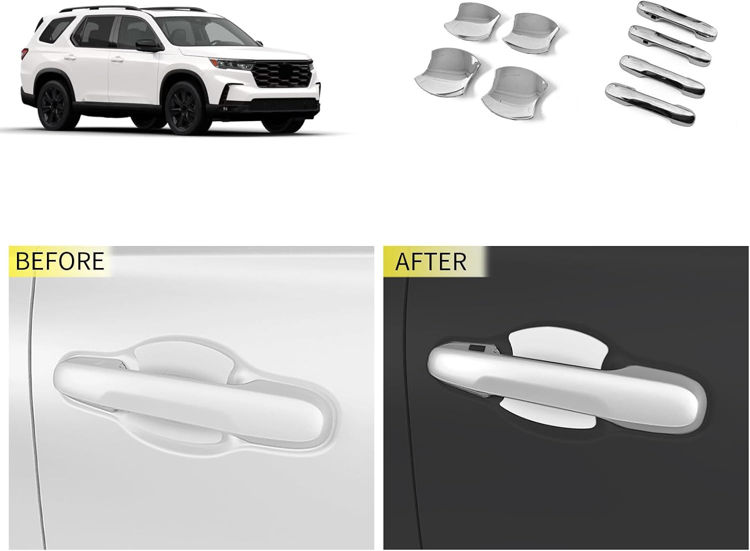 Exterior Door Handle Covers Compatible with Honda New Pilot 2023 2024 2025 2026 Door Handle Bowl Covers Car Accessories ABS 8PC(Glossy Chrome Style)