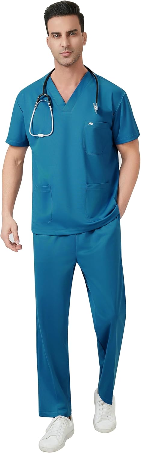 Custom Scrubs Set for Women and Men Nurse Uniform Customized Embroidered Logo Text, Knit Stretch V- Neck