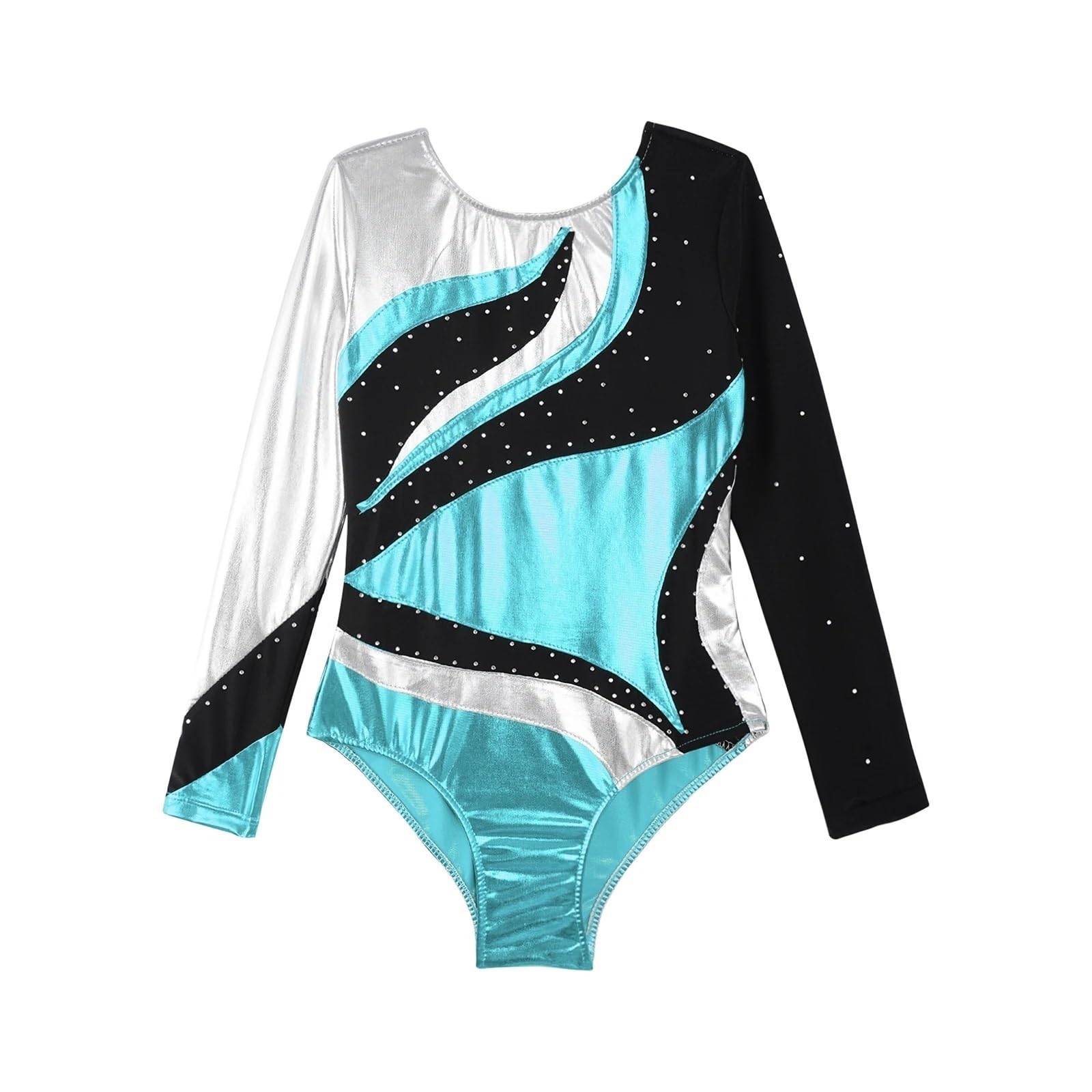 Gymnastikanzug Mädchen Ballettanzug mit Langen Ärmeln, glänzendem Strass-Dekor, Bodysuit for Gymnastik, Skating, Tanzunterricht, Bühnenauftritt, Tanzbekleidung(White E,16)