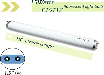 2pack F15T12-CW Cool White 15Watt Fluorescent Light Bulb,18inch 4100K Straight Linear Preheat Lamp,T12 Tube 1.5'' Dia Replacement for Kitchen and Bath