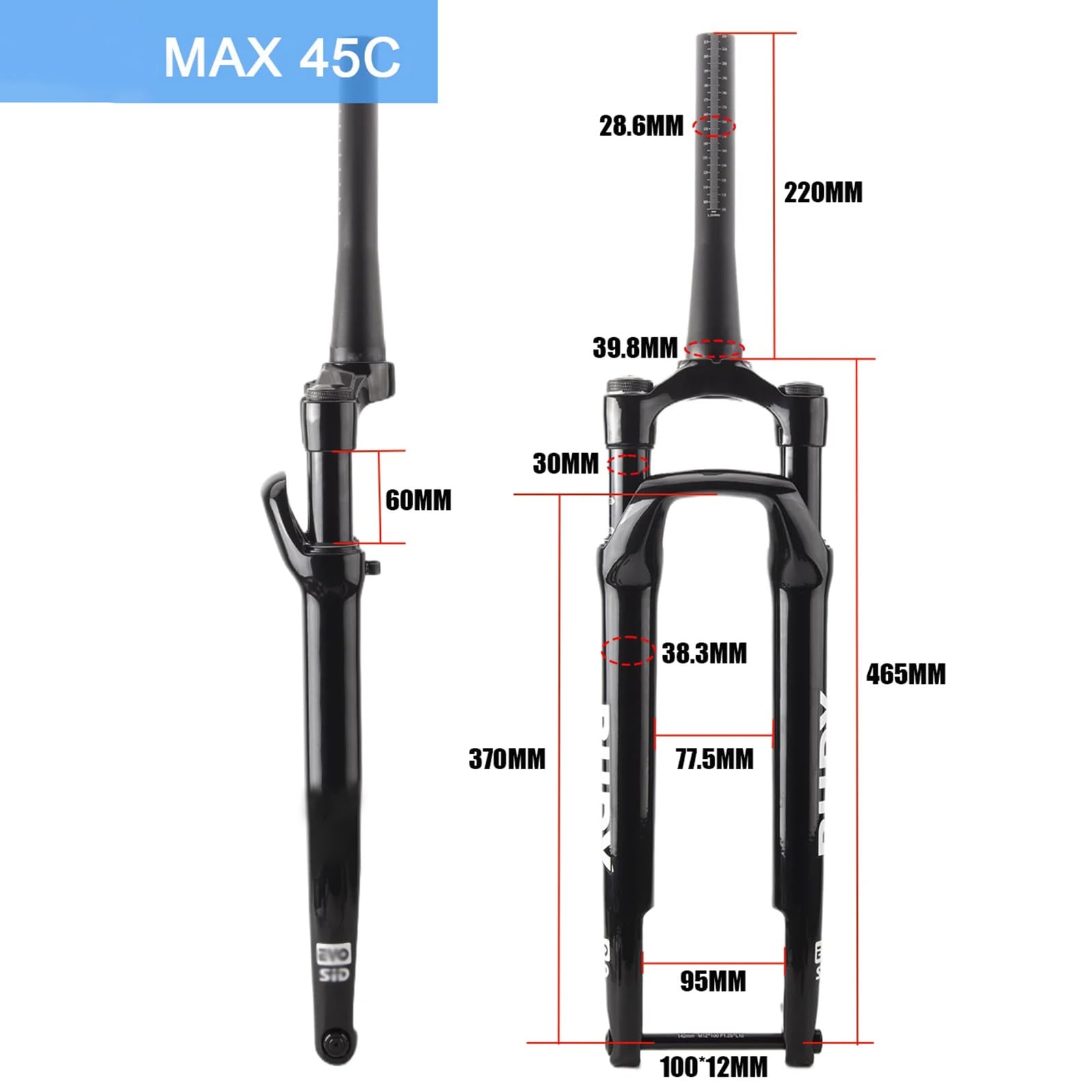 Forcella Ammortizzata per Bici da Strada 700C Gravel, Escursione 50 mm, Perno Passante 100 * 12 mm, Blocco Manuale, Freno a Disco Anteriore