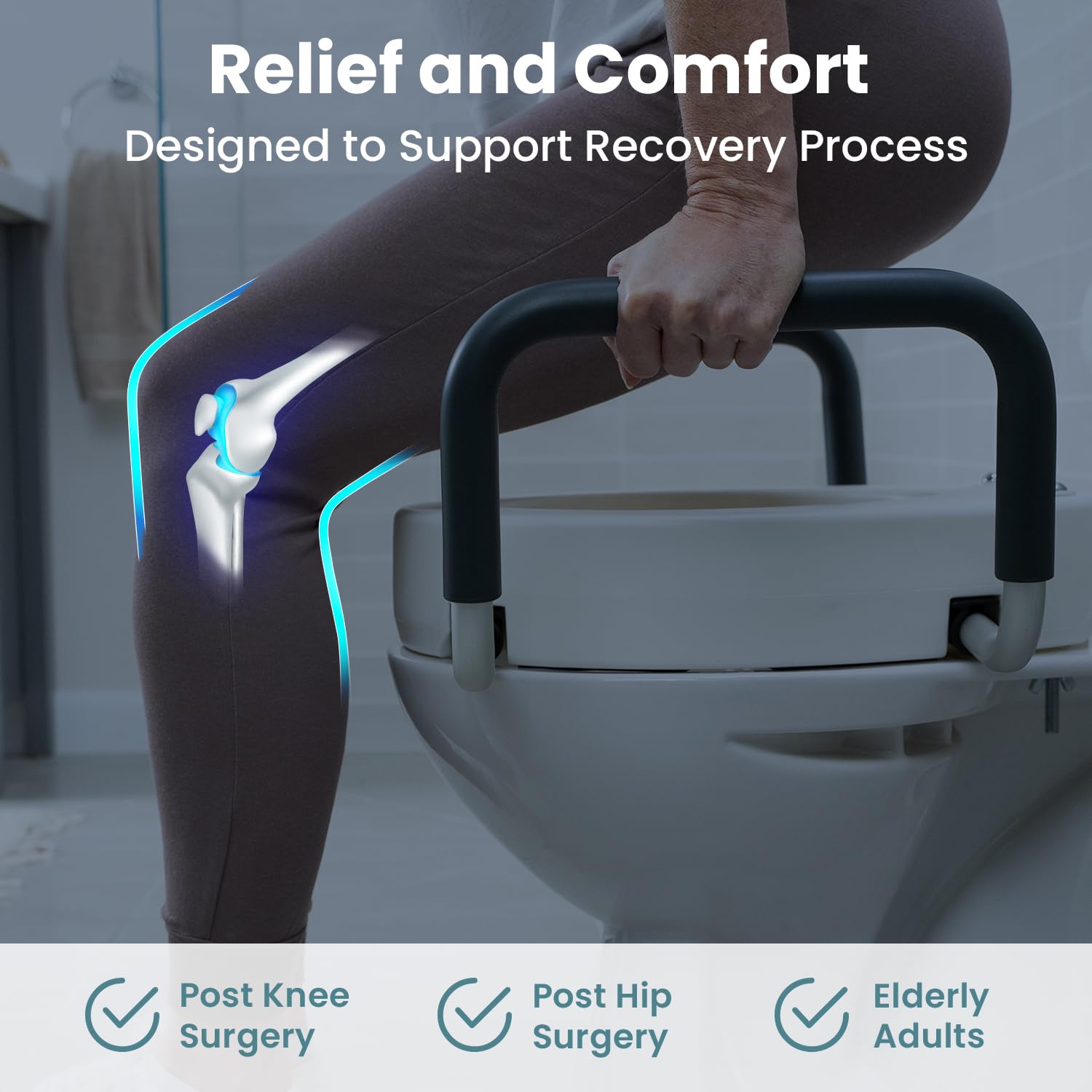 PELEGON Erhöhter Toilettensitz mit Griffen (136 kg) Toilettensitzerhöhungen für Senioren, erhöhter Toilettensitz für Behinderte, Toilettensitz für ältere Menschen und Behinderte, Standardsitz