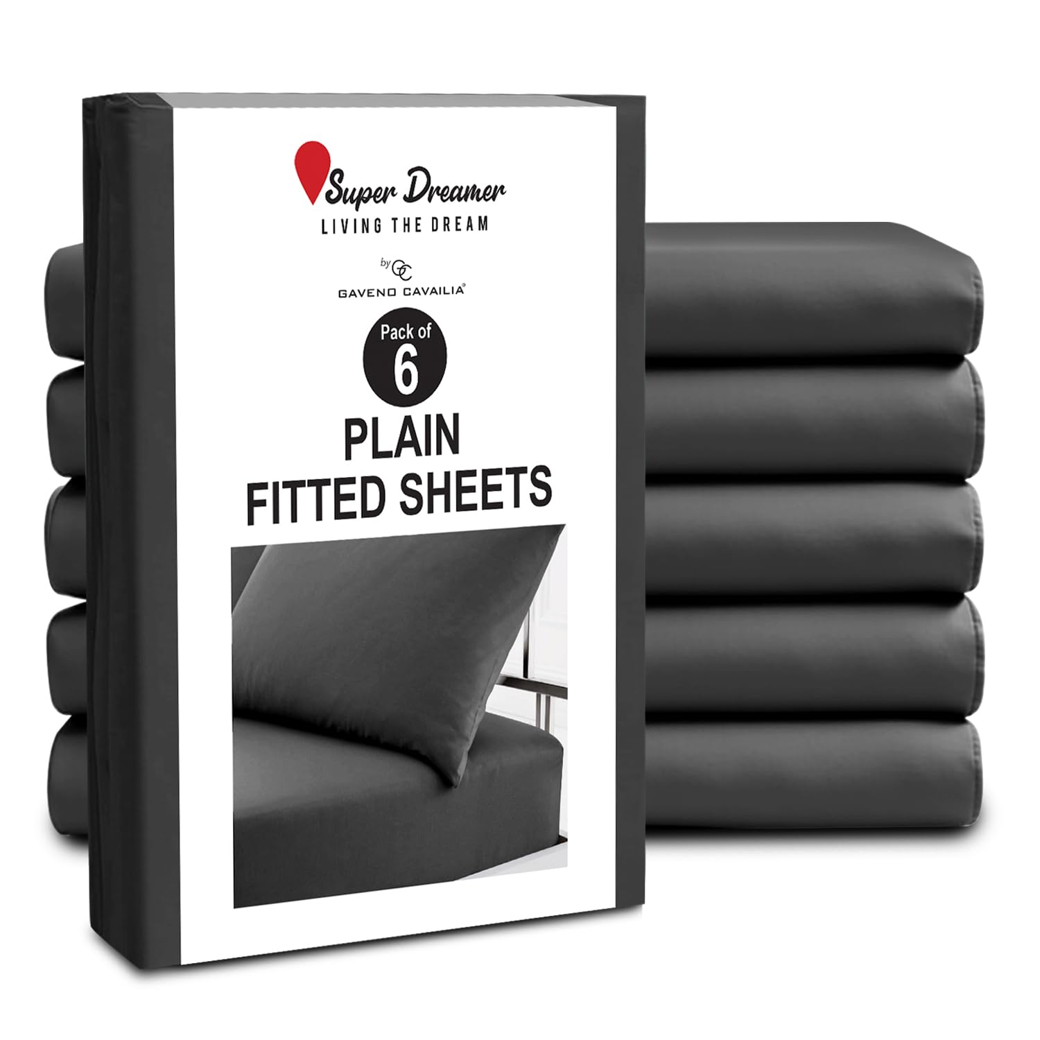 GC GAVENO CAVAILIA Fitted Sheet Single 6 Pack - Plain Dyed Microfiber Bedding Sheets - Fade, Wrinkle & Shrink Resistant Bottom Sheets - 25cm Deep Breathable Bed Sheet with Elasticated Corners - Black — image 1