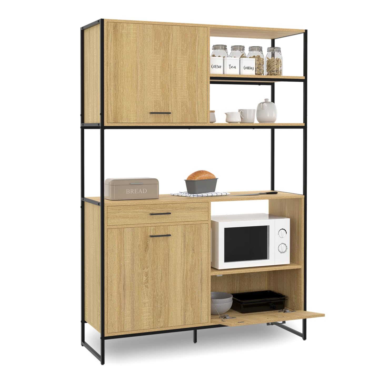IDMarket - Aparador de cocina 120 cm DETROIT mueble 3 puertas + 1 cajón diseño industrial