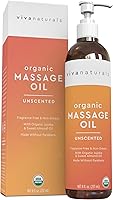 Viva Naturals USDA Organic Unscented Massage Oil 8oz - Non-Greasy, Silky Body Moisturizer for Sensitive Skin