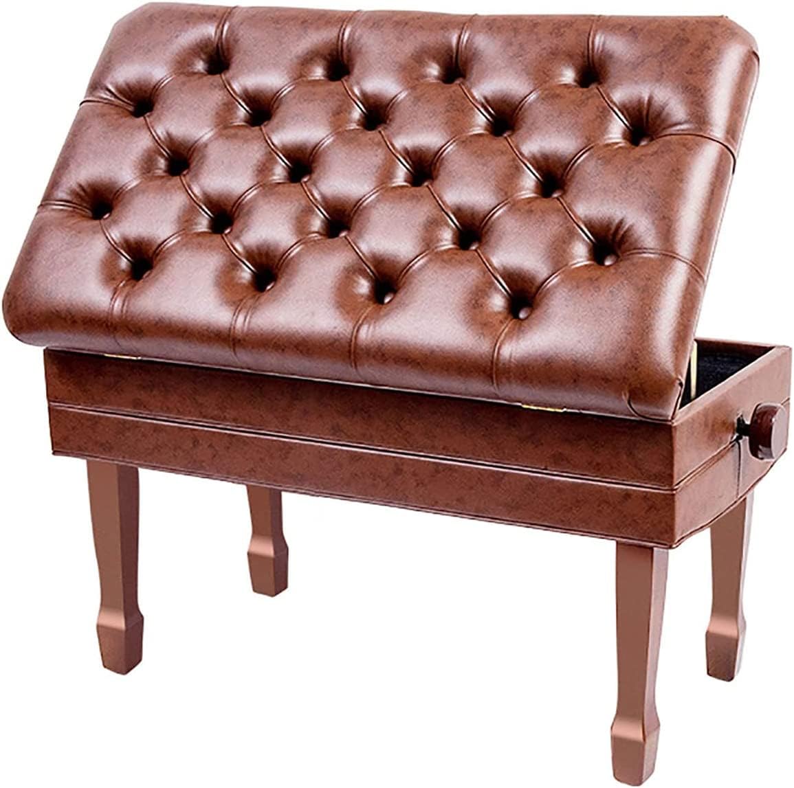 Banc De Piano Réglable Avec Rangement - Bois Massif Et Coussin Cuir Synthétique | Support 150kg | Blanc