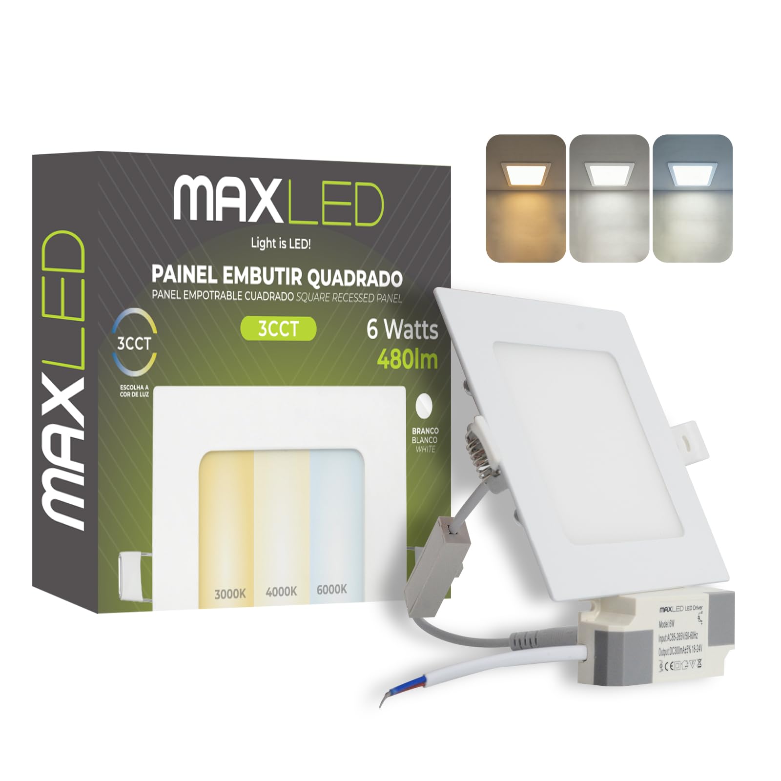 Maxled Light is Led! 6W Square Recessed Ceiling Flat Panel 400lm Down Light Ultra Slim Lamp Warm White 3000K Neutral 4000K Cool 6000K Aluminum IP44 Spotlights for Home Kitchen Bathroom No Dimmable