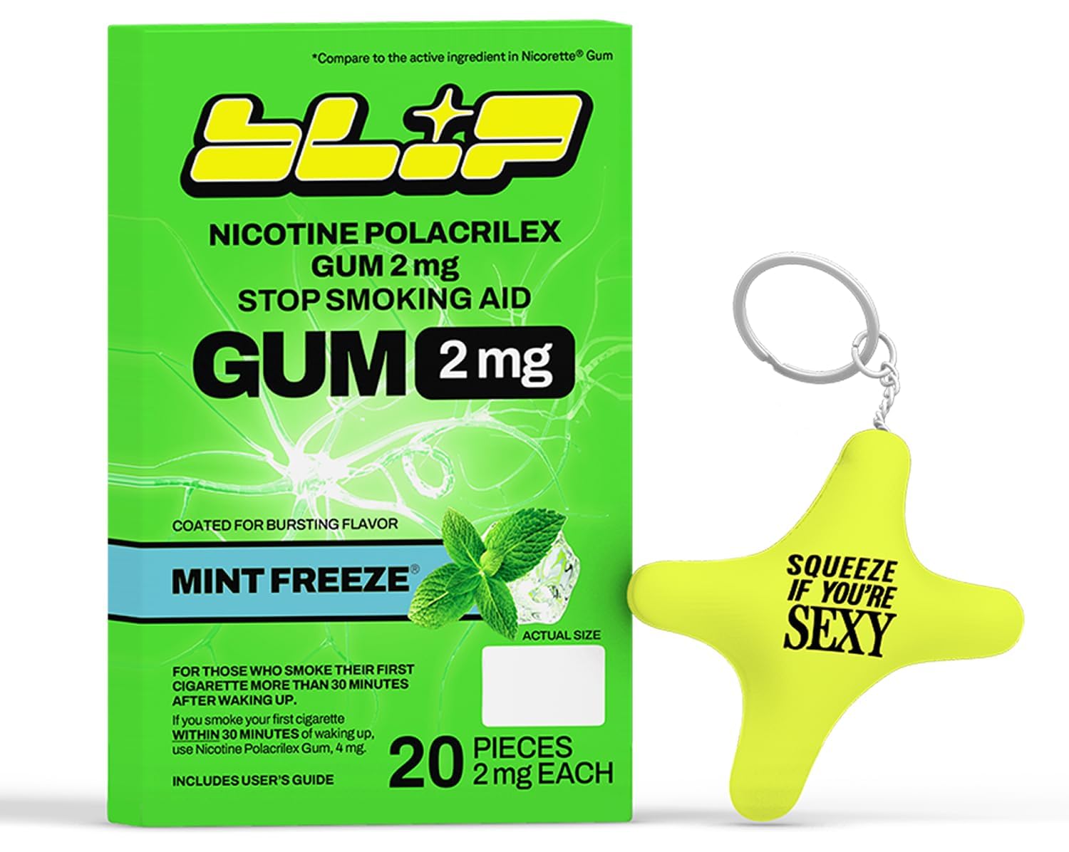 Blip Nicotine Gum 2mg &amp; Stress Star, Mint Freeze, 20 Count, Quit Smoking